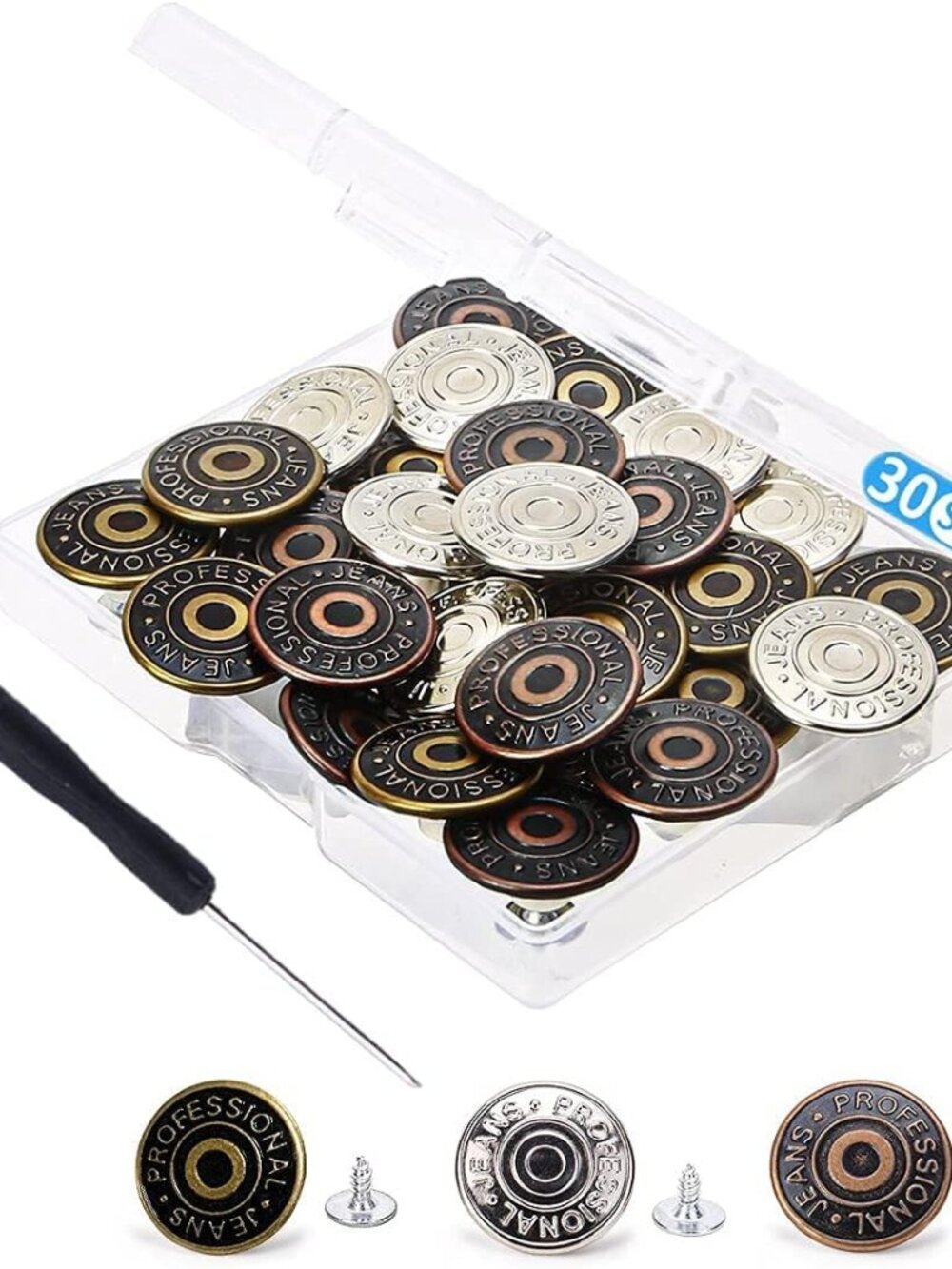 30 Sets Jeans Replacement Buttons 20mm Jean Buttons Replacement Kit with Rivets